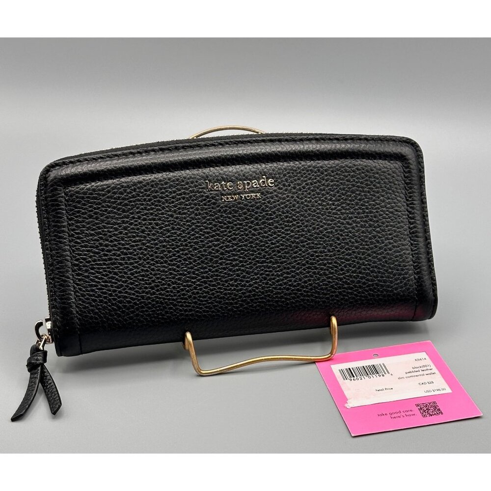 Kate Spade Knott Slim Continental Wallet Black Pebbled Leather K5614 NEW